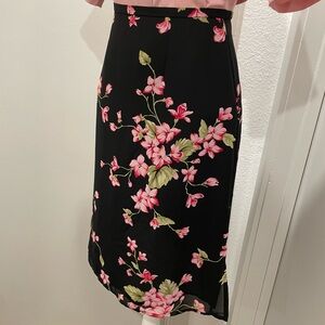 VTG 90s Y2K First Issue Liz Claiborne Black Pink Floral Mid-Length Career Skirt